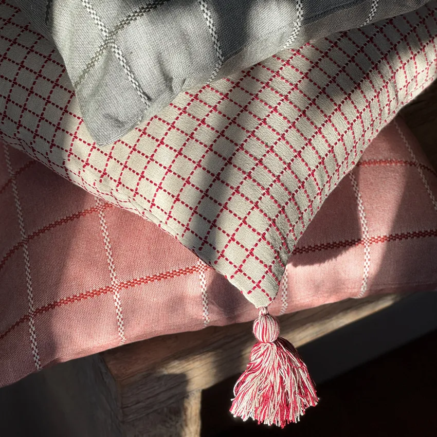 Recycled Cushion Cover Lova, Linen/Dark Red