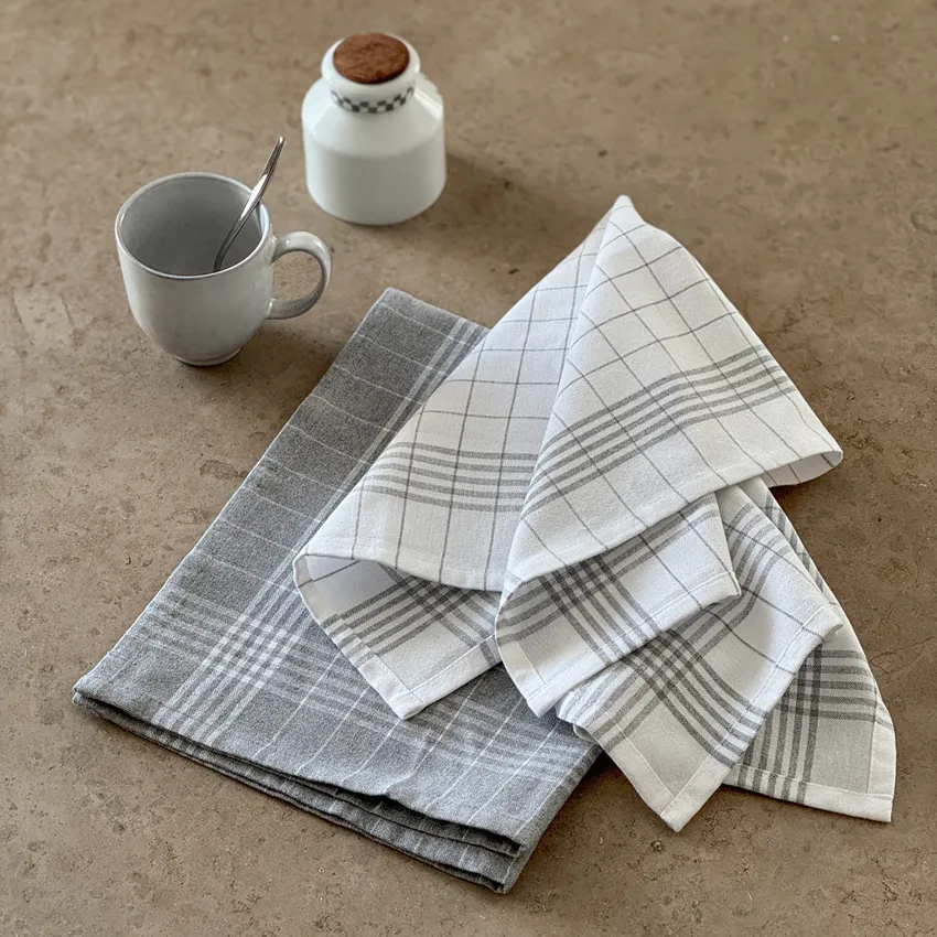 Recycled Tea Towel 2-pack Astrid, Grey/White