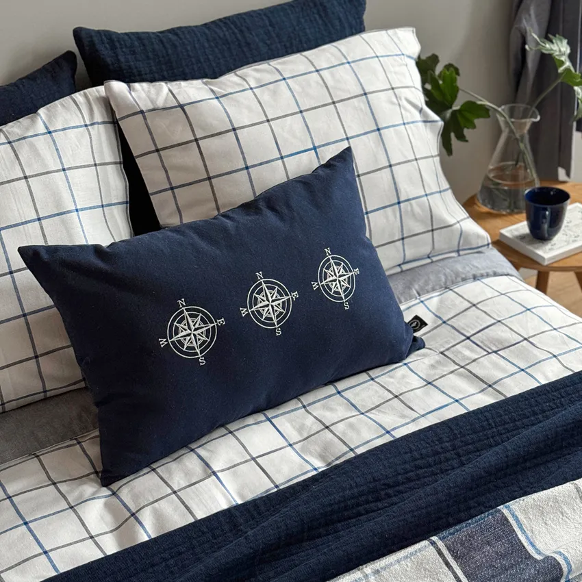Recycled Cushion Cover Kompass, Navy Blue