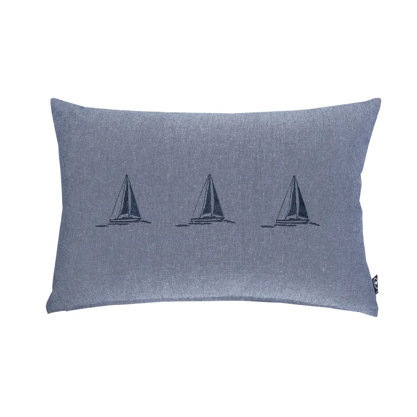 Recycled Cushion Cover Segelbåt, Navy Blue/White