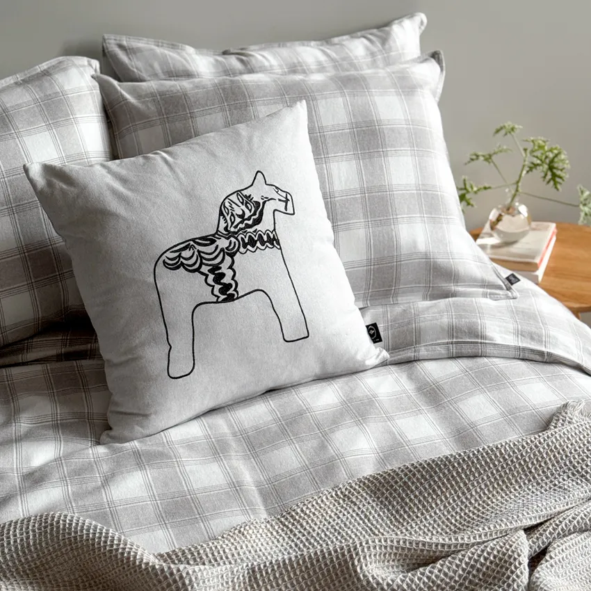 Recycled Cushion Cover Sjurberg, Black Embroidery, Ecru/Beige