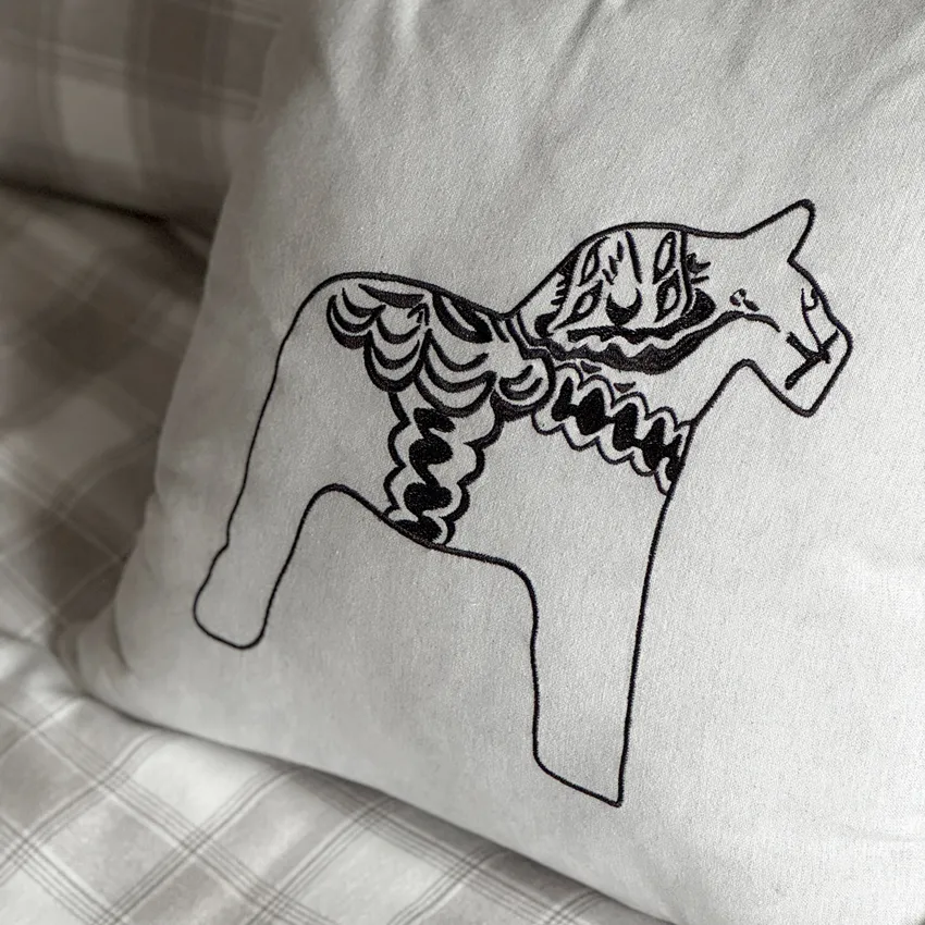 Recycled Cushion Cover Sjurberg, Black Embroidery, Ecru/Beige