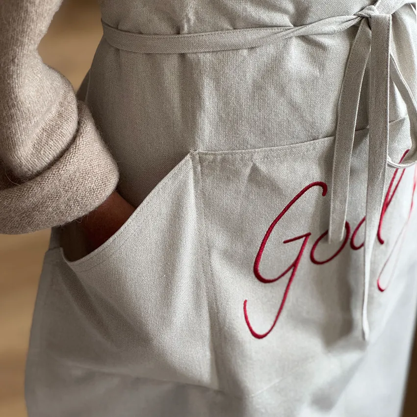 Recycled Apron God Jul, Linen/Dark Red