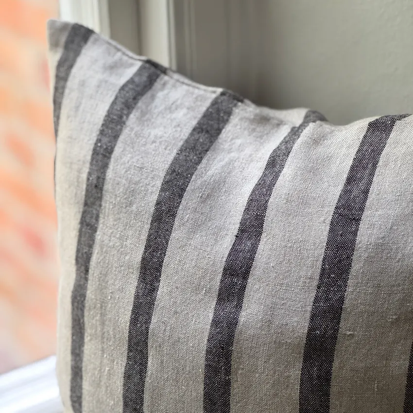 Cushion Cover Leo, Linen with black stripes