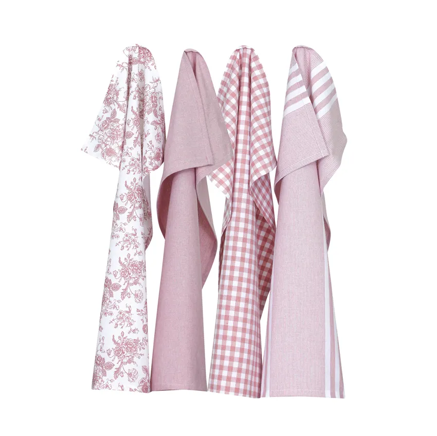 Recycled Tea Towel Recycling Linnea, 4-assorted, White/Light Pink