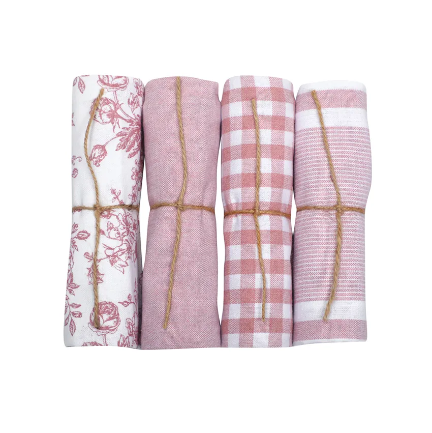 Recycled Tea Towel Recycling Linnea, 4-assorted, White/Light Pink