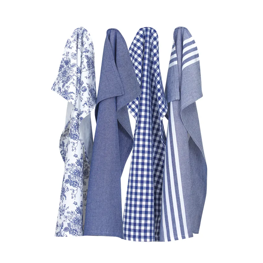 Recycled Tea Towel Recycling Linnea, 4-assorted, White/Blue