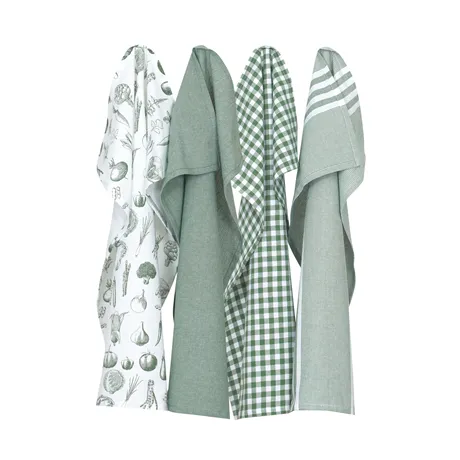 Recycled Tea Towel Recycling Linnea, 4-assorted, White/Green