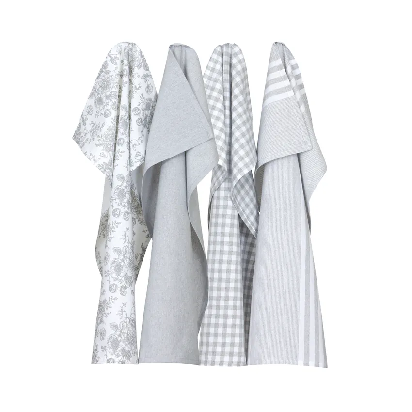 Recycled Tea Towel Recycling Linnea, 4-assorted, White/Light Grey