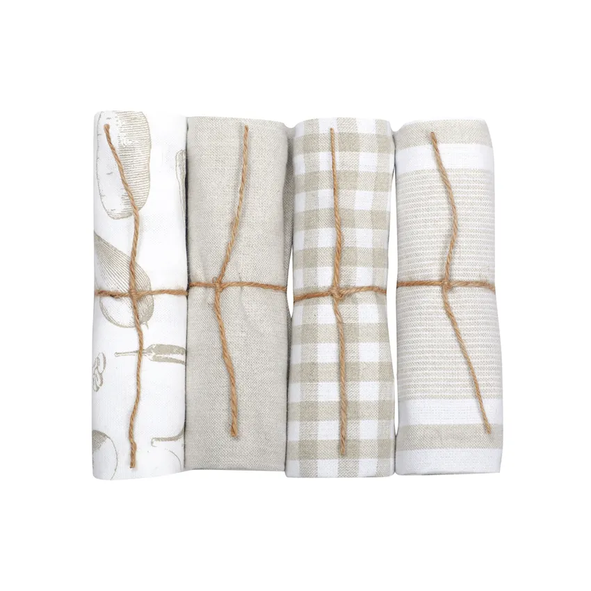 Recycled Tea Towel Recycling Linnea, 4-assorted, White/Linen