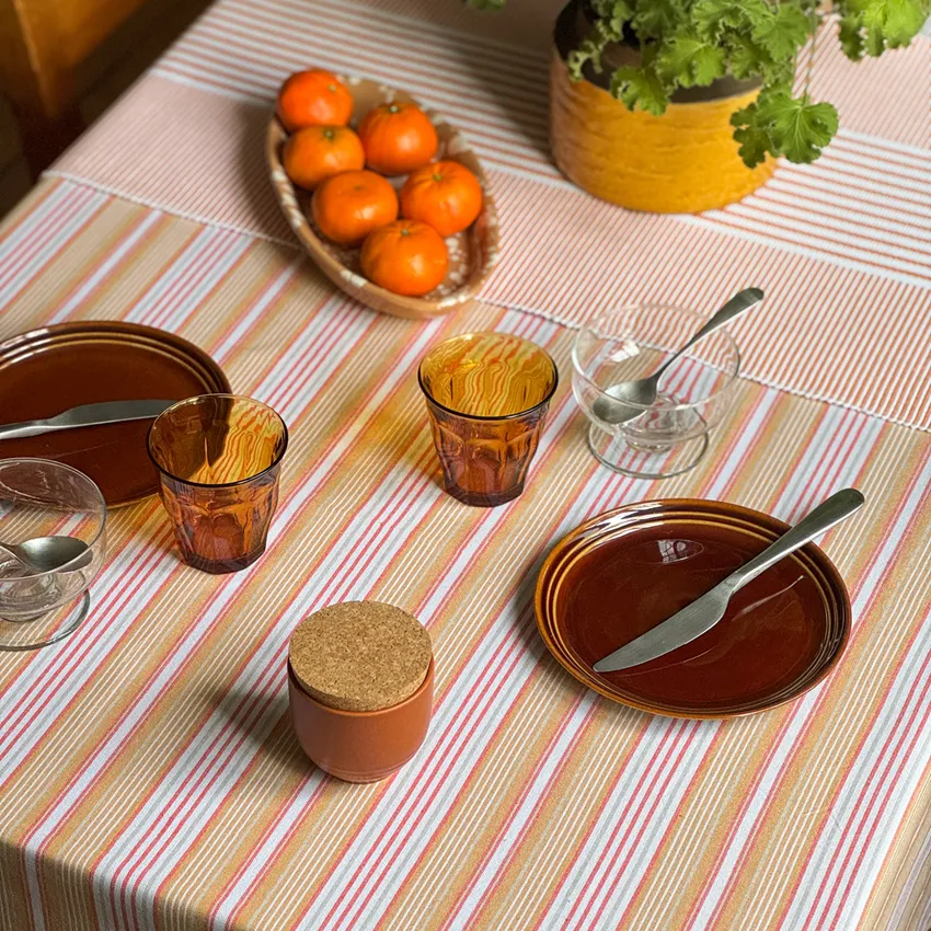 Recycled Tablecloth Eden, Yellow/White