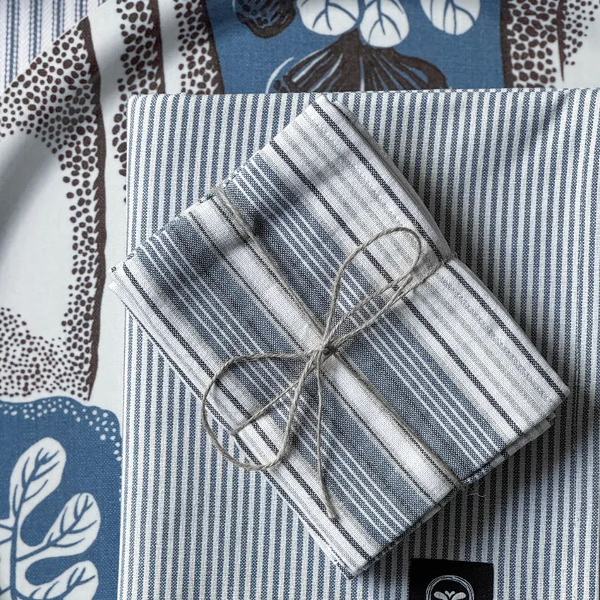 Recycled Tea Towel 2-pack Eden, Grey Blue/White