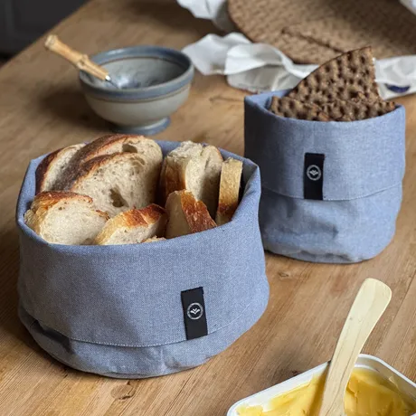 Recycled Storage Basket Elin, Grey Blue/White