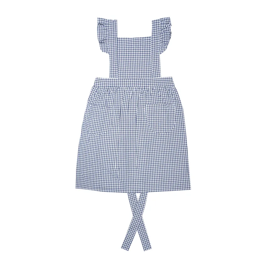 Recycled Apron Madicken, Ruffle, Grey Blue/White