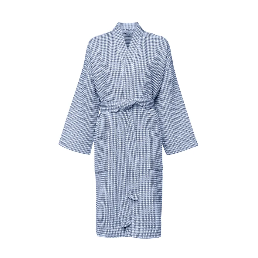 Recycled Bathrobe Wilma, Grey Blue/White