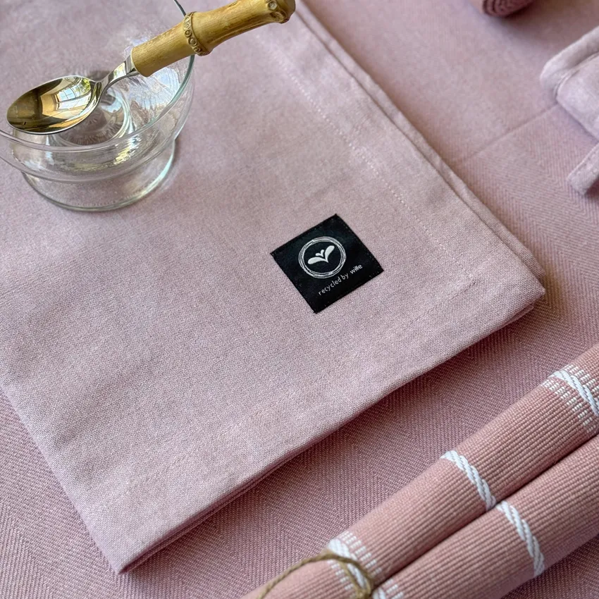 Recycled Tablecloth Elin, Light Pink/White