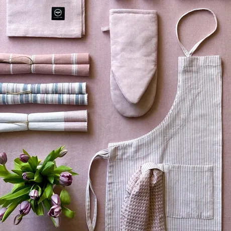 Recycled Apron Bosse, Light Pink/White