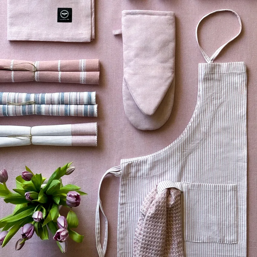 Recycled Apron Bosse, Light Pink/White