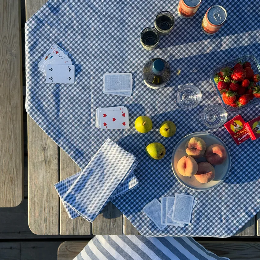 Recycled Tablecloth Madicken, Grey Blue/White