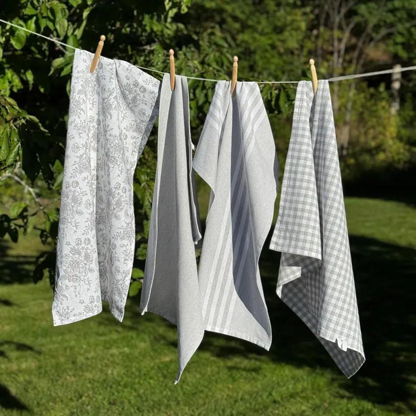 Recycled Tea Towel Recycling Linnea, 4-assorted, White/Light Grey