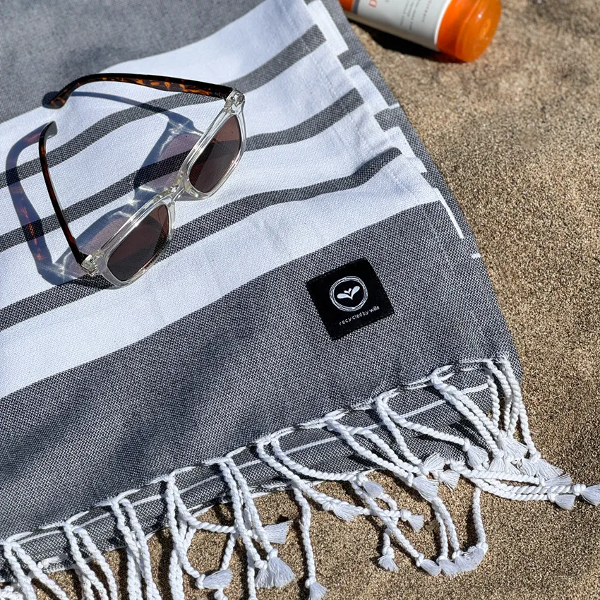 Recycled Hamam Towels Alma, Dark Grey/White