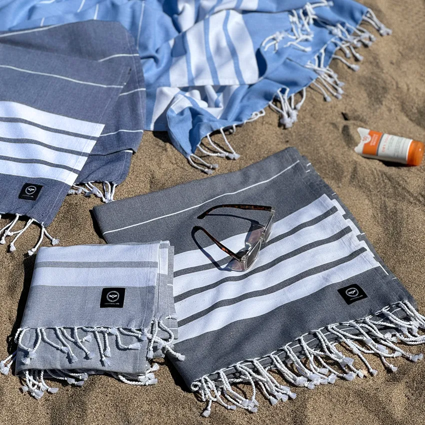 Recycled Hamam Towels Alma, Dark Grey/White