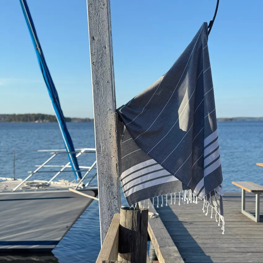 Recycled Hamam Towels Alma, Dark Grey/White