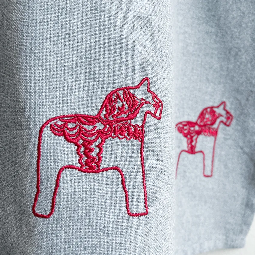 Recycled Kitchen Towel Sjurberg, Red Embroidery, Grey/White/Red