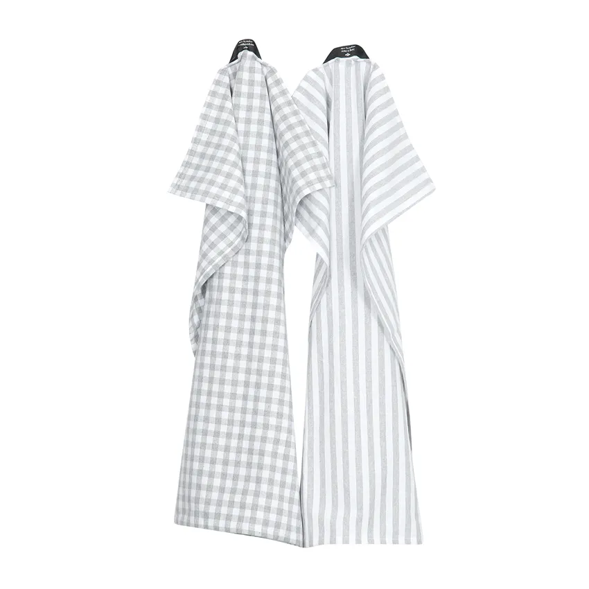 Recycled Kitchen Towel 2-pack Liam, Grey/White