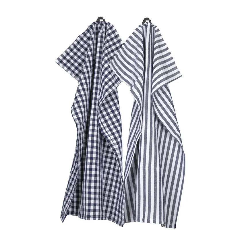 Recycled Kitchen Towel 2-pack Liam, Navy Blue/White