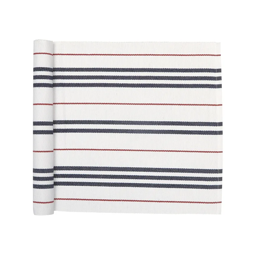Recycled Table Runners Lysekil, White/Navy Blue/Red