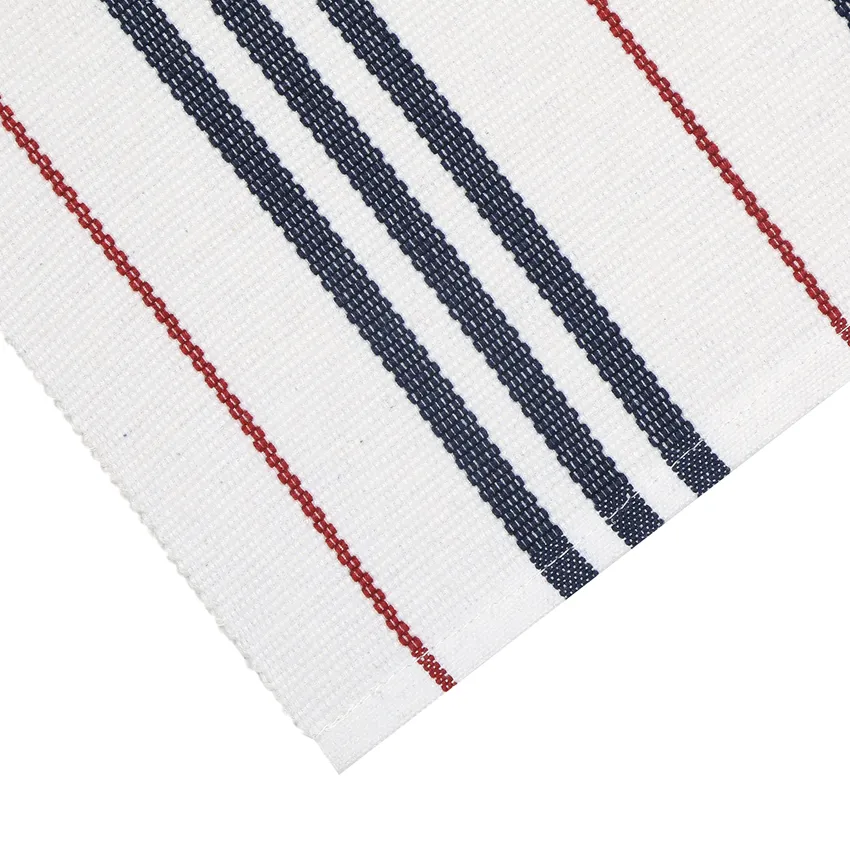 Recycled Table Runners Lysekil, White/Navy Blue/Red