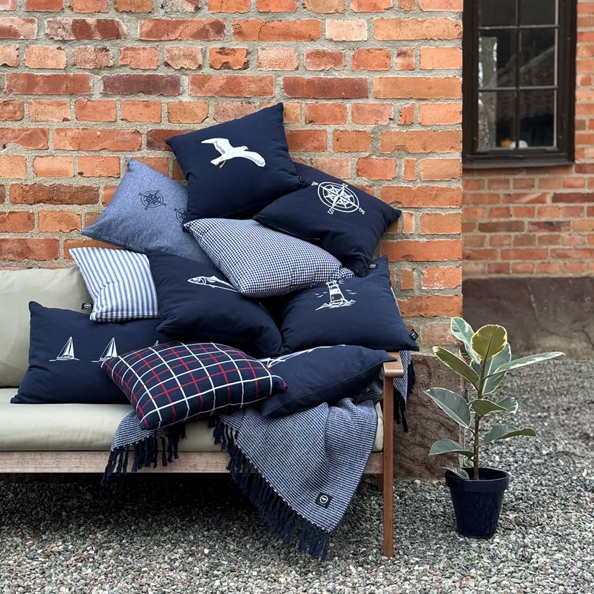 Recycled Cushion Covers Grundsund, Chequered, Navy Blue/White