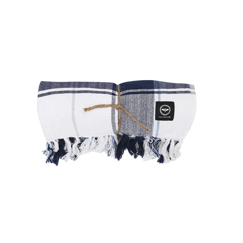 Recycled Throw Julius, Navy Blue/White