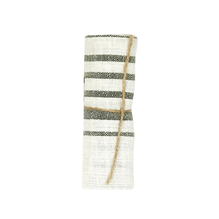 Recycled Kitchen Towel Charles, Ecru/Olive Green