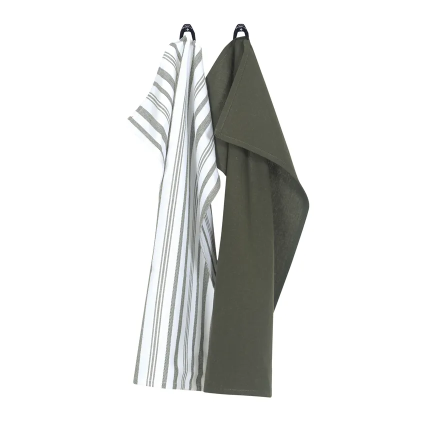 Recycled Kitchen Towel 2-pack Simon, Olive Green/White