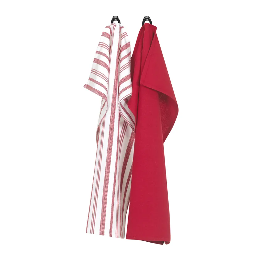 Recycled Kitchen Towel 2-pack Simon, Dark Red/White