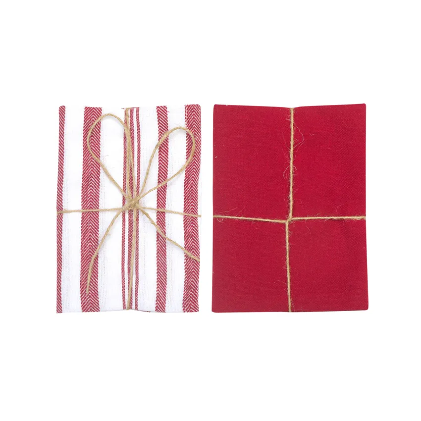 Recycled Kitchen Towel 2-pack Simon, Dark Red/White