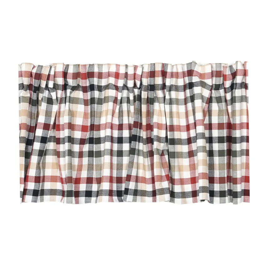 Recycled Valance Curtain Ruth, Olive Green/Black/Rust