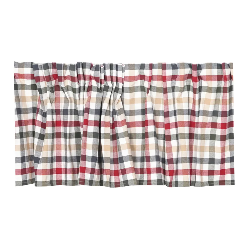 Recycled Valance Curtain Ruth, Dark Red/Olive Green/Dark Grey