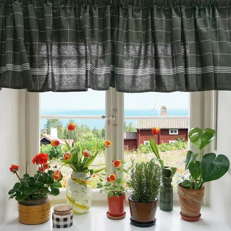 Recycled Valance Curtain Astrid, Olive Green/White