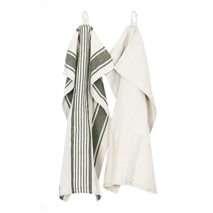 Kitchen Towel 2-pack Lukas , Olive Green/Linen