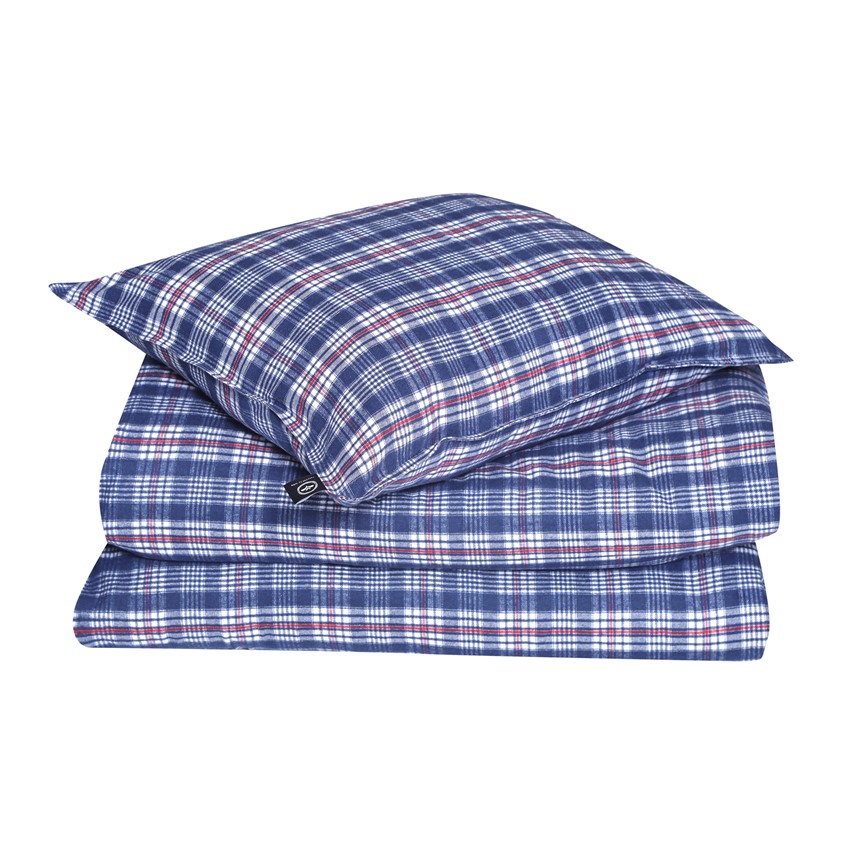 Recycled Pillowcases Lycksele, Dark Blue/White/Dark Red