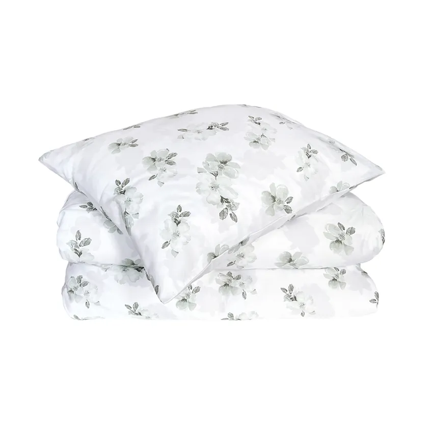 SatinDuvet cover set 2-piece Mona, White/Green