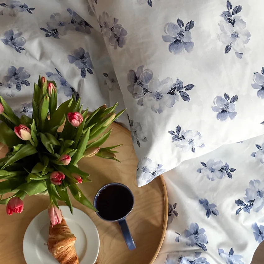 Pillowcases Satin Mona, White/Blue