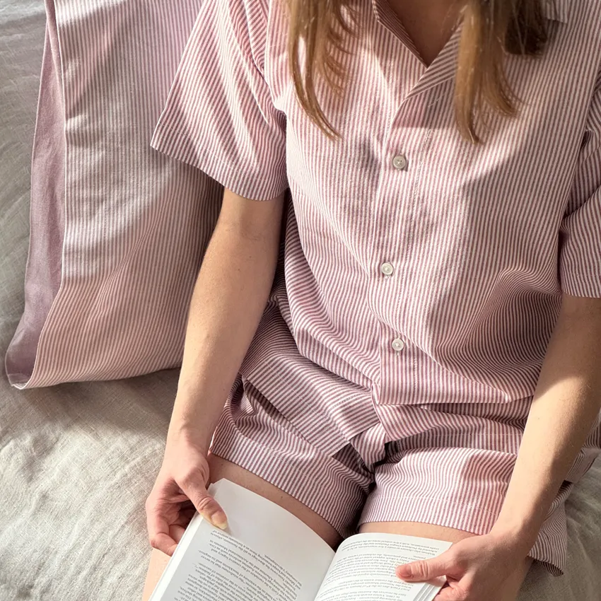 PyjamasSet 2-piece Runmarö, Short, Dark Pink/White