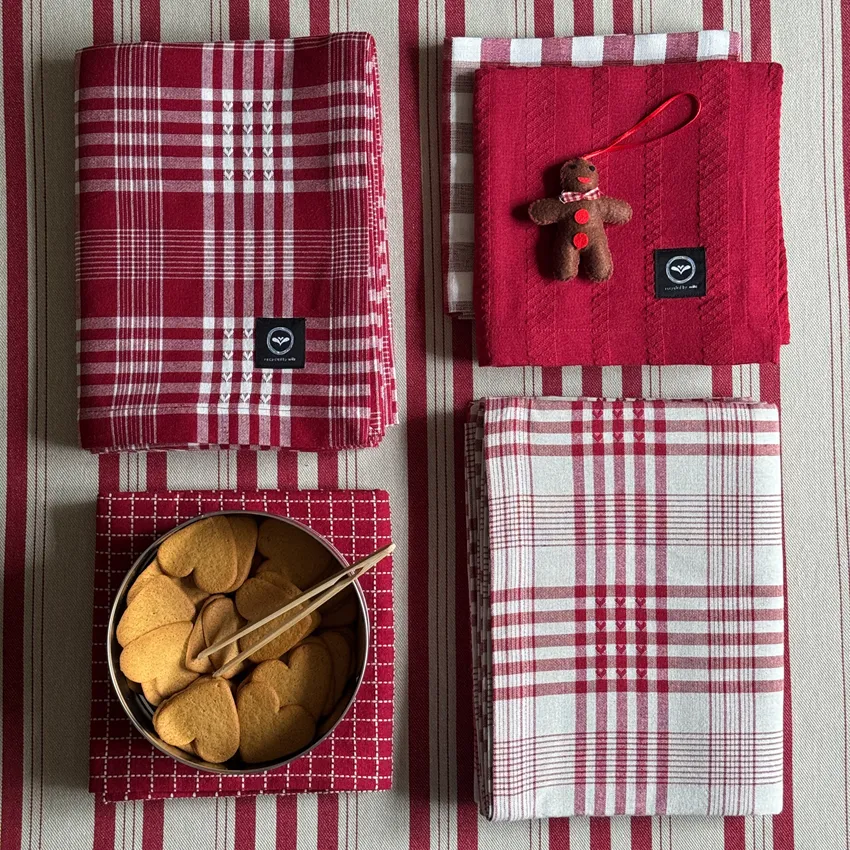 Recycled Fabric by the metre Mimmi, Linen/Dark Red