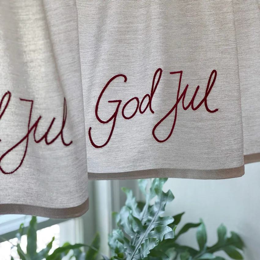 Recycled Valance Curtain God Jul, Linen/Dark Red