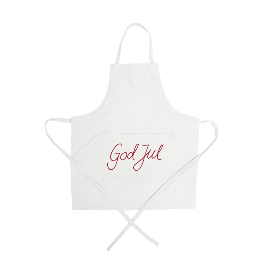 Recycled Children's Apron God Jul, Linen/Dark Red