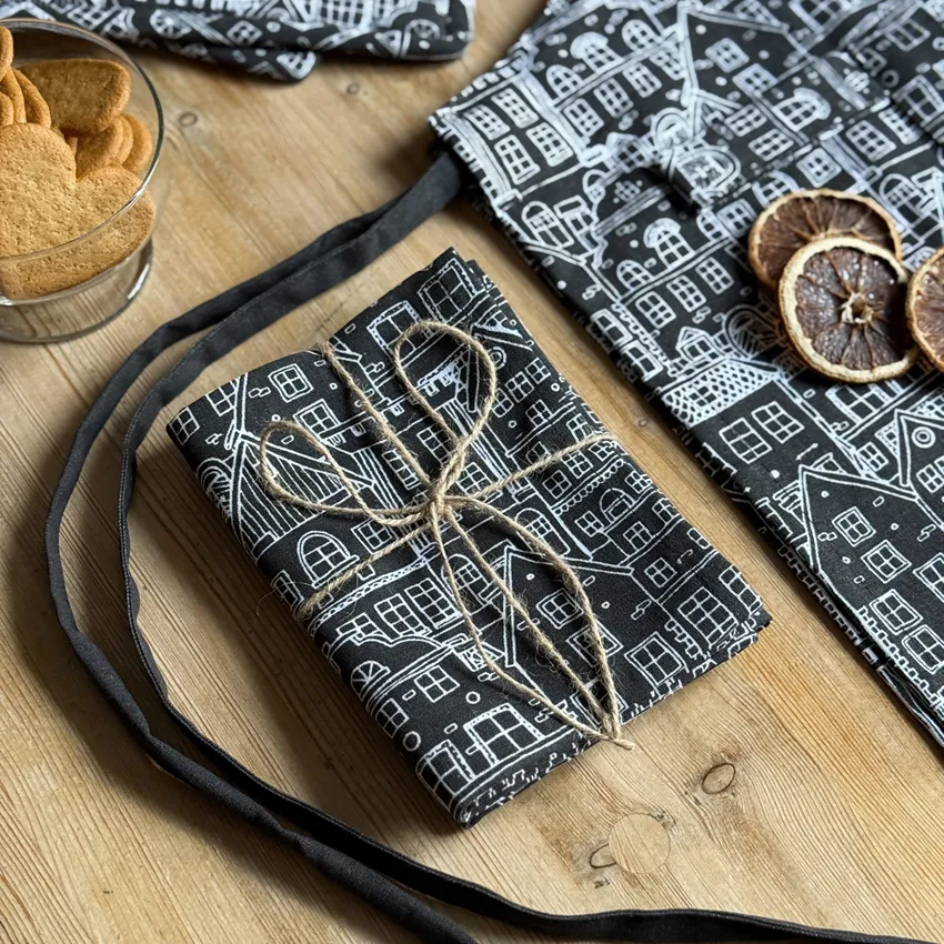 Recycled Kitchen Towel 2-pack Gustav, Black/White